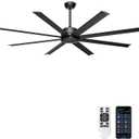 Ohniyou 72" Large Ceiling Fan No Light - Industrial Fan Remote & APP Control, Quiet DC Motor, Indoor/Outdoor Ceiling Fan for Patio, Shop, Garage, Aluminum Blades, Black