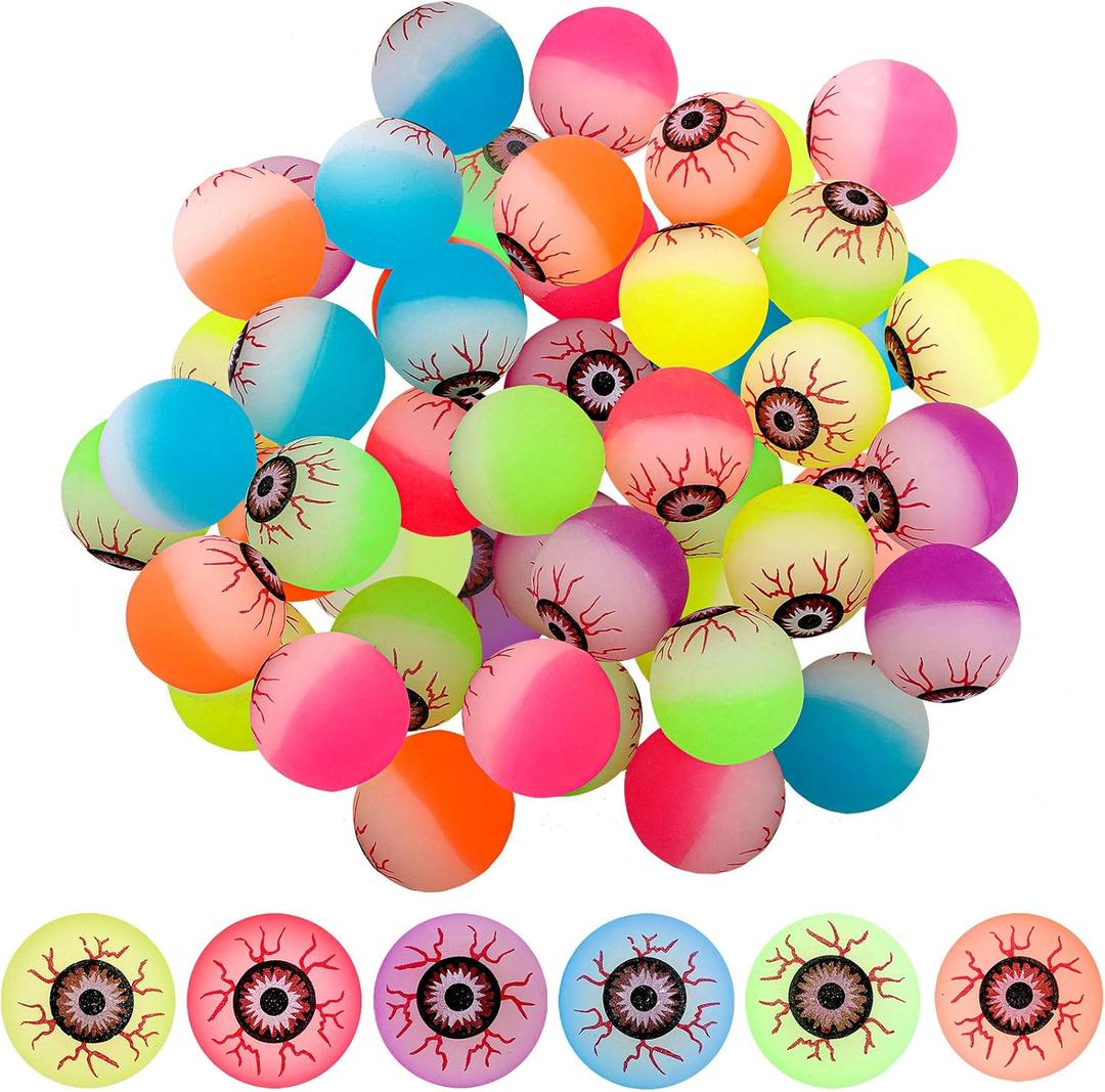 Elcoho 24 Pieces Glow in The Dark Bouncing Eyeballs Halloween Bright Bouncing Balls for Trick or Treat or Halloween Favors