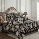 Loom and Mill 9-Piece Luxury Jacquard Comforter Set, European Damask King Size Comforter Sets, Classic Textured Black Bedding Set with Euro Shams, Bedskirt, Filled Decorative Pillow for Home(King)