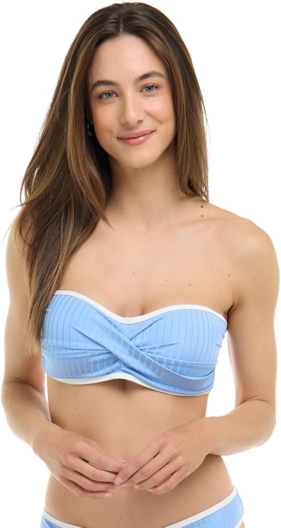 Skye Women's Clara Bandeau Style Bikini Top Swimsuit with Molded Cups (Large, Powder Blue)