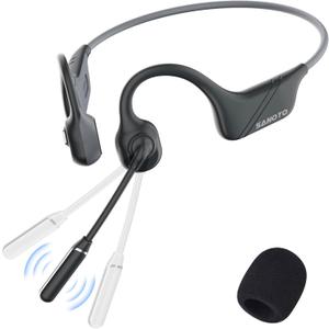 SANOTO Bone Conduction Headphones with Mic, Bluetooth Headset with Microphone Noise Canceling & Mute, Wireless Headset with Sponge Microphone Windscreen, Open Ear Headphones for Work Driving Call (Black and Gray)