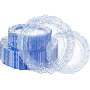 I00000 60 Pcs Blue Plastic Plates, Clear Blue Disposable Party Plates, Premium Plastic Plate Disposable Include 30 Dinner Platos 10" & 30 Dessert Platos 7" Perfect for Wedding & Party
