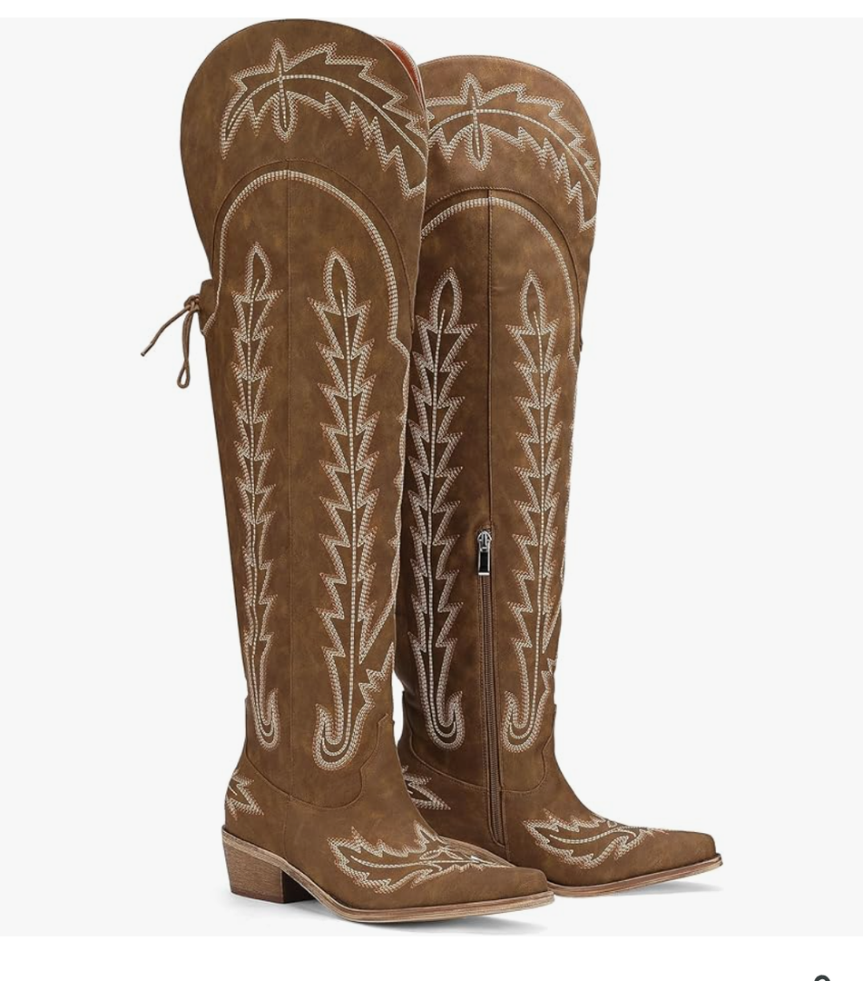 Thigh High Cowboy Boots With Lace Up Over The Knee Cowgirl Boot For Women Embroidered Western Boot With Side Zipper Comfortable Wide Calf Tall Boots Size 7