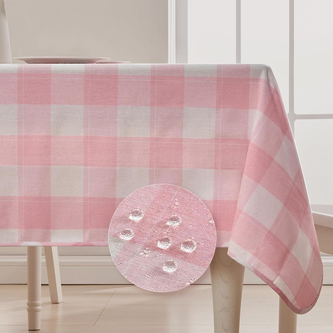 BALCONY & FALCON Gingham Table Cloth Rectangle  Reversible Water-Resistant Cotton Checkered Tablecloth for Easter, Spring Outdoor Picnic, Camping, Kitchen, Party Decor (Pink White, 55x95 Inch)