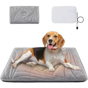 Dog Heating Pad with Washable Cover, Soft Plush Pet Heating Pad with 9 Adjustable Temperature, Timer, Chew-Resistant Cord, Waterproof Electric Heated Pet Bed Mat for Dogs and Cats Indoor