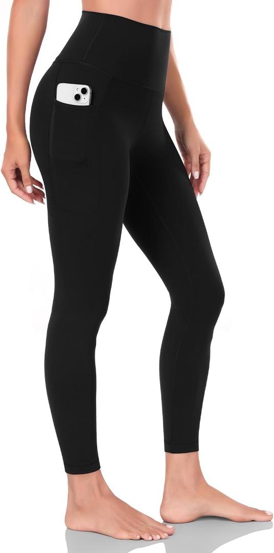 HeyNuts Workout Pro/Yoga Pro 7/8 Leggings with Side Pockets for Women, High Waisted Tummy Control Compression Pants 25'' (Medium, Black)