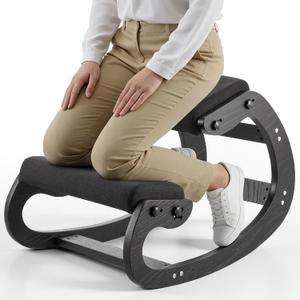 VEVOR Ergonomic Kneeling Chair, Wooden Posture Knee Chair with Adjustable Thick Foam Cushions & Solid Wood Frame, Adjustable Height, Relief for Neck or Back Pain for Home, Office or Meditation, Black