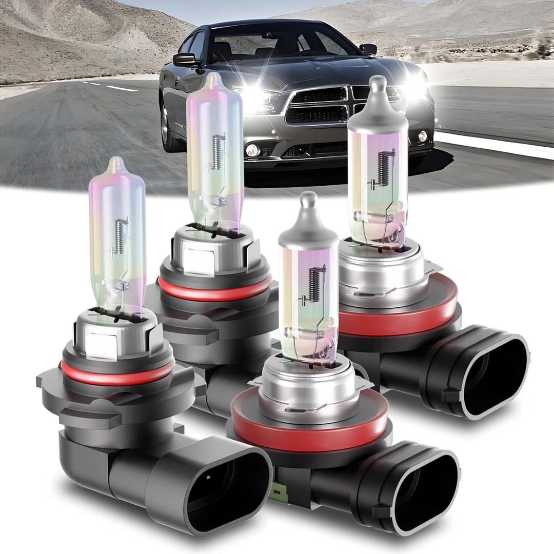 SHENKENUO Fit for Dodge Charger (2011-2014) Halogen Headlight Bulb,9005 High Beam + H11 Low Beam Combo - High Performance Headlight Bulbs Combo, Plug-n-Play (Contains 4 Bulbs)