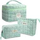 Makeup Bag, Large Cosmetic Bag, Big Floral Make Up Bag for Women Girls (Blue)
