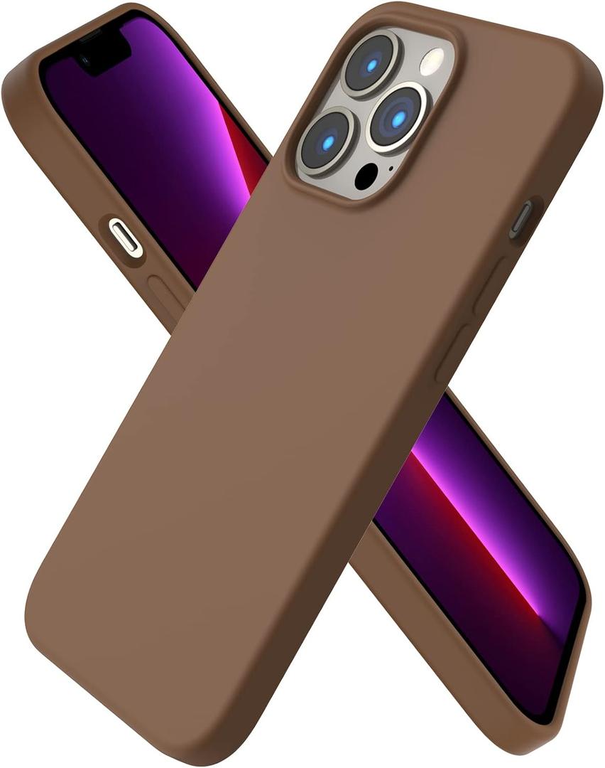 ORNARTO Compatible with iPhone 13 Pro Case 6.1, Slim Liquid Silicone 3 Layers Full Covered Soft Gel Rubber Case Cover 6.1 inch-Brown
