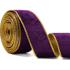 Purple Wide Velvet Ribbon Wired for Christmas Tree, Garland, Wreath, 1.5 Inch 10 Yards