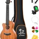 Donner Left handed Concert Ukulele Mahogany 23 Inch Professional Cutaway Ukelele Bundle Kit for Beginner Adults with Gig Bag Strap Nylon String Tuner Picks Cloth DUC-100L Ukalalee Yukalalee
