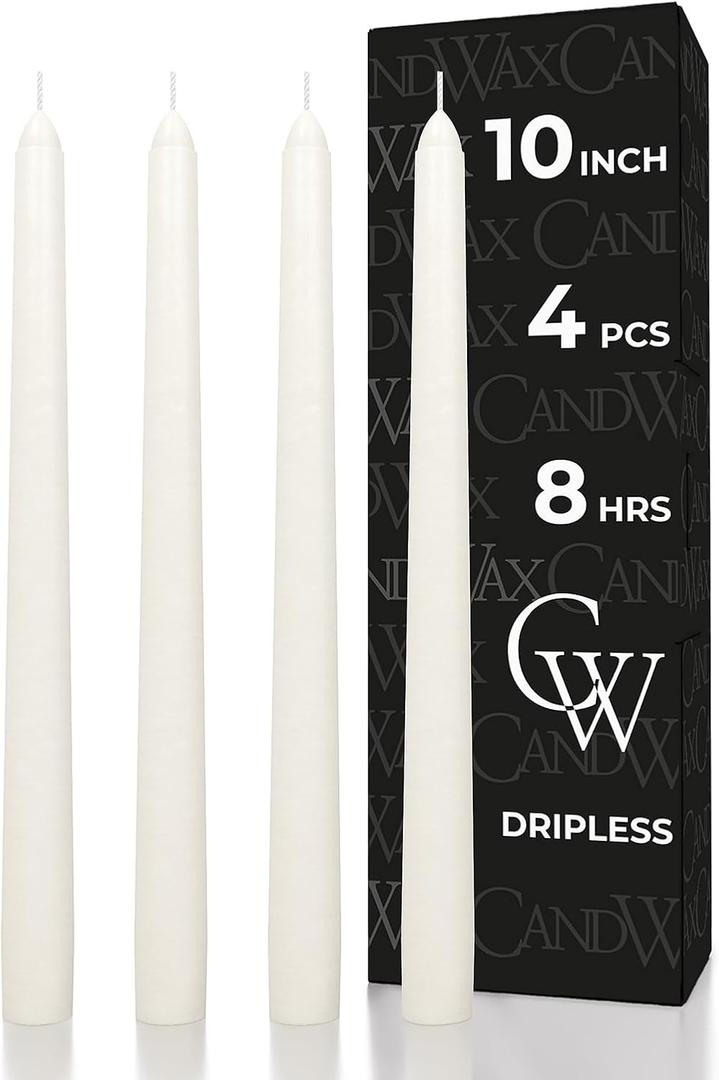 CANDWAX Ivory Taper Candles 10 inch Dripless - Set of 4 Tapered Candles - Smokeless and Unscented Taper Candlesticks Long Burning - Hand Poured Tall Candle Sticks