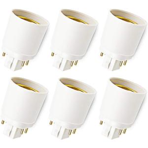 6-Pack Gx24q to E26/E27 Socket Adapter, 4 Pin Short GX24 to Medium Edison Screw Base Converter Replace PL GX24Q Holder, Must Rewire/Remove/Bypass The Ballast