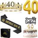 40th Birthday Gifts for Men, 40th Birthday Decorations for Men, Party Decor Supplies Including King Crown & Sash & Balloons & Cake Topper & Candles