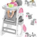 Convertible Baby Chair & Table Set, 6 in 1 High Chair for Toddlers, Building Block Table, Removable Tray, Adjustable Back & Footrest, Safety Harness (Pink)