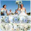 Tigeen 6 Bundles Artificial Bouquet Flowers Artificial Peonies Faux Roses Hydrangea Flowers Bouquet for Wedding Table Centerpiece Floral Vase Decor (White,Blue)