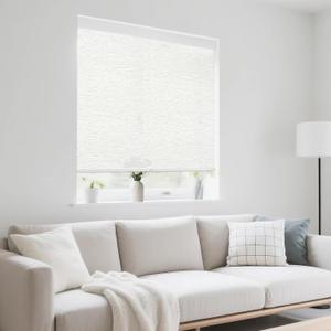 47" W x 72" H Cordless Light Filtering Roller Shade for Windows, Free Stop Windows Shades, Thermal Insulated Linen-Style Blinds for Home and Office, Modern Window Blind Color-Matched (White)