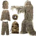 DoCred 5 in 1 Ghillie Suit, 3D Camouflage Hunting Apparel w/Jacket, Pants, Hood, Carry Bag, S/M