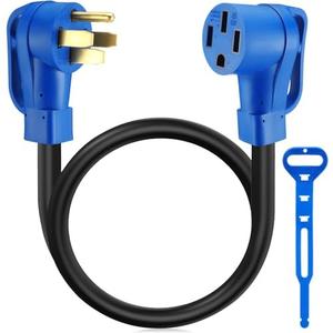 Kanayu 30ft 50 Amp RV/EV Extension Cord Compatible with NEMA 1450P to 1450R ETL List 4 Prong Flexible Heavy Duty STW Outdoor Waterproof Power Cord with Grip Handle for RV EV Camper