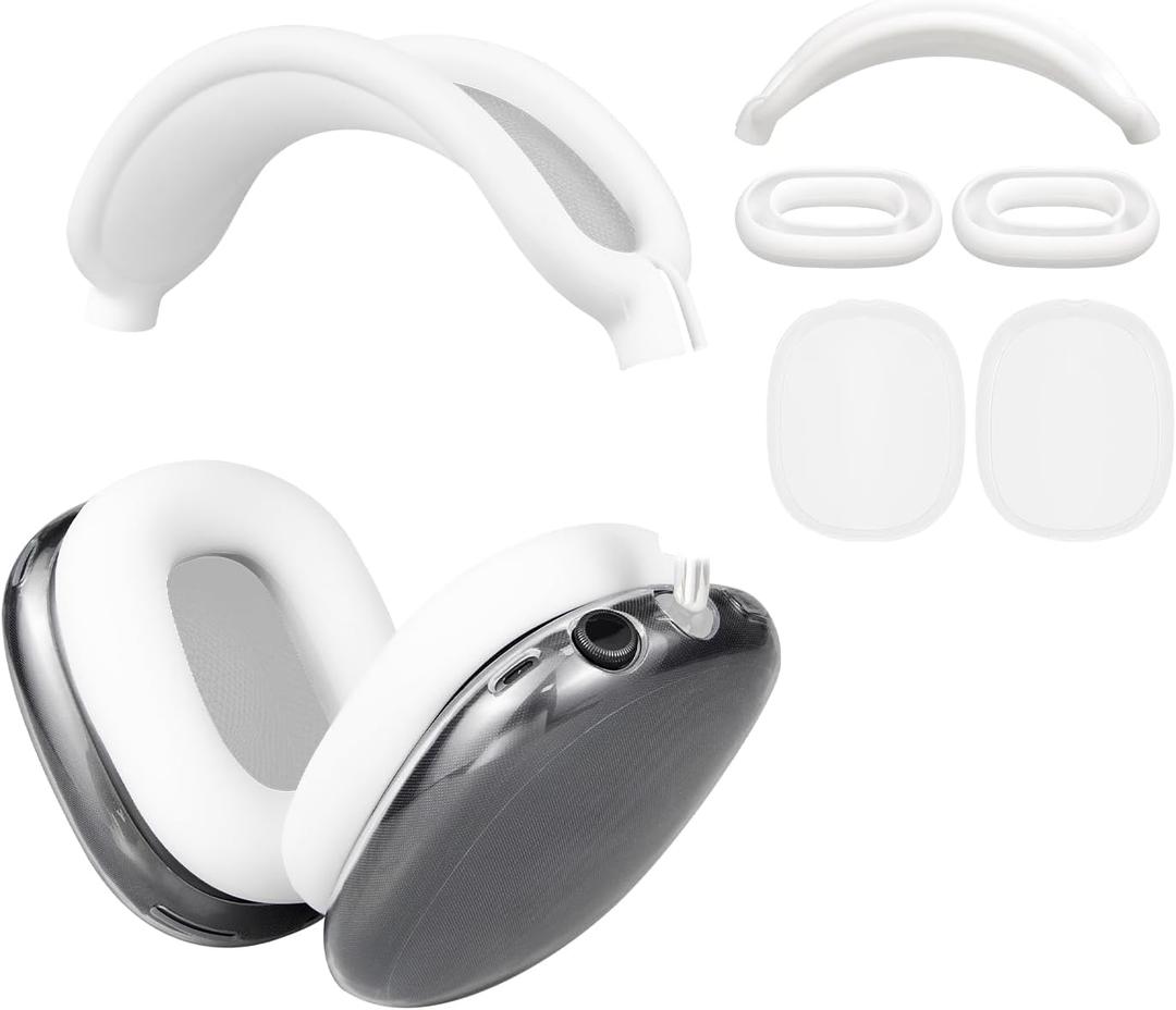 SOULWIT Protective Kit for AirPods Max, Headband Cover + TPU Case Protector + Silicone Ear Pads Cover, Sweatproof Accessory, Easily Washable, Anti-Scratch (White)