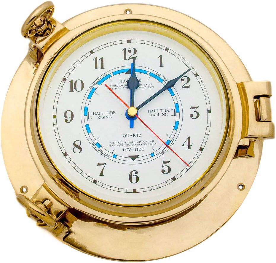 9" Diameter Solid Brass Porthole Tide Clock.Nagina International