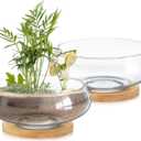 Baderke 2 Sets Glass Planter Bowls for Flowers with Tray 6'' Round Glass Vase Bowl Hydroponic Lotus Planter Pot Propagation Vases Fish Bowl for Plants Indoor Windowsill Kitchen Desktop Wedding Decor