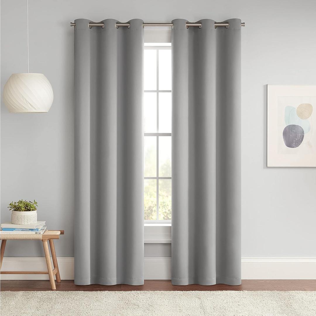 Eclipse Darrell Modern Blackout Thermal Grommet Window Curtains for Bedroom or Living Room (Single Panel), 37 in x 84 in, Gray (Grey)