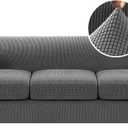 H.VERSAILTEX 4 Piece Sofa Cover Stretch Couch Covers for 3 Cushion Couch Sofa Traditional Chesterfield Sofa Covers (Base Cover Plus 3 Seat Cushion Covers) Thicker Jacquard Fabric (Large Sofa, Grey)