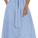 PRETTYGARDEN Summer Dresses for Women 2026 Elegant Classy Short Sleeve V Neck Ruffle A Line Belted Long Beach Vacation Dress (Blue, XXL)