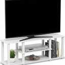 Furinno Turn-S-Tube 3-Tier Toolless Assembly TV Stand, White, 3-Tier for 50"TV, Square Tube