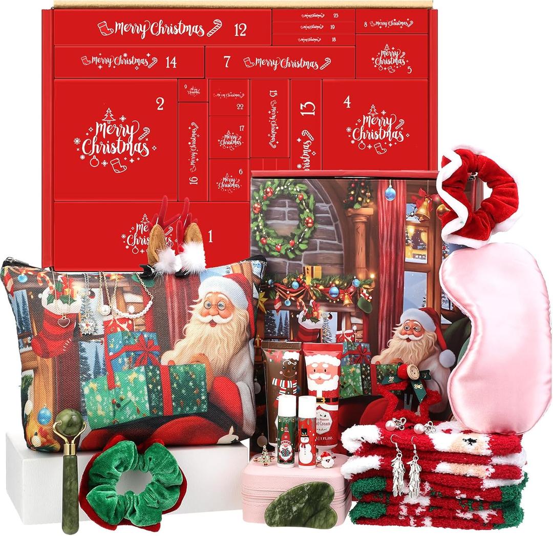 Lemosae Beauty Advent Calendar 2025 for Women Adult 24 Days of Xmas Countdown Gifts Beauty Jewelry Skincare Sets Holiday Christmas Surprise Gift Baskets for Adult Girls Women Mom Wife Sister Colleague