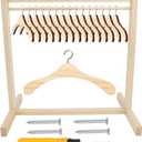 17 Pcs Wood Doll Garment Rack with Wooden Clothes Hanger Mini Wooden Girl Doll Clothes Hanger Organizer Storage Shelf for 18 Inch Girl Doll Clothes Baby Dollhouse (Color Set 1)