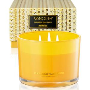 96NORTH Luxury Palo Santo Candle | Large 3 Wick Jar Candle | Up to 50 Hours Burning Time | 100% Natural Soy Wax | Relaxing Aromatherapy Aesthetic Candles | Housewarming Gift for Men and Women