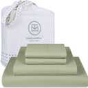 Threadmill 100% Cotton Sheets for King Size Bed - 600 Thread Count King Bed Sheets Set with 16 Deep Pocket - Sateen Weave 4-Piece Bedding Set with Cooling Effect, Sage Green
