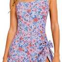 Funnycokid Girls One Piece Swimsuit Padded Bathing Suit Teen Modest Skirted Swimwear 17-18 Years, Blue Floral
