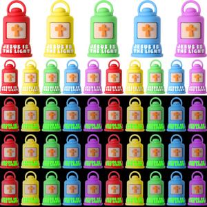 50 Pcs Christian Gifts Jesus is The Light Lanterns Figures Glow in Dark Jesus Lights The Way Sign Religious Gift to Hide and Seek Let Your Light Shine Sunday School Favors for Christmas