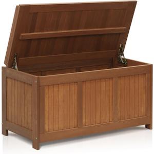 Furinno FG17685 Tioman Outdoor Patio Furniture Hardwood Deck Box in Teak Oil, Natural,  and needs, Dimension: 44. 49(W)x23. 43(H)x20. 55(D) inches. Holds up to approx. 395 lbs.