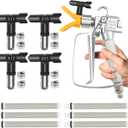 Airless Paint Spray Gun with Tip Guard and 4 Reversible Spray Tips and 6 Spray Gun Filters Sprayer Paint Accessories for Airless Spraying Machine (211, 315, 517, 621)