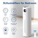Large Humidifiers for Bedroom, 9L/2.5Gal Ultrasonic Cool Mist, Easy Clean with 350ML/H Large Mist Speed, Quiet Tower, Suitable for Kids Room Plant Yoga (White)