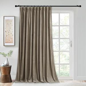 StangH Extra Wide Pinch Pleated Velvet Curtains 84 inches Long, Camel Beige Living Room Darkening Drapes with Hooks Thermal Insulated Sliding Door Curtains for Bedroom Patio, W62 x L84, 1 Panel