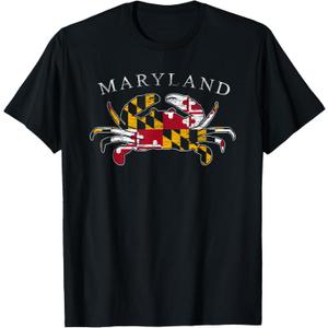 MD Blue Crab Silhouette with Maryland State Flag distressed T-Shirt L