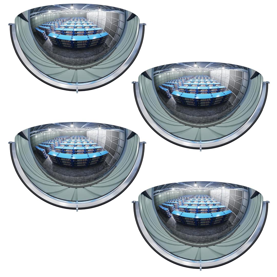 4Pack Acrylic Half Dome Mirror Corner Mirror Blindspot for Wall 12'' Diameter Safety Mirrors for Corners Convex Mirrors Indoor for Ceiling Business Driveway Outdoor Hallway Warehouse Office
