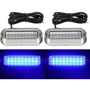 2PCS Marine boat Lights, Waterproof Stainless Steel 27 LEDs Blue Underwater Lighting Boat Transom Lights Navigation Lights Drain Plug Lights Courtesy Lamp Deck Lights