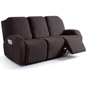 Ruaozz Recliner Sofa Covers Recliner Chair Covers Couch Covers for Reclining Couches with Pockets Washable Furniture Protector with Elastic Bottom (3 Seater, Chocolate)