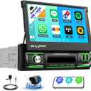 SIXTOP [4+64G] Android 13 Single Din Car Stereo 7 inch Flip Out Touchscreen Retractable with Wireless Carplay Android Auto Mirror Link FM RDS EQ SWC Bluetooth WiFi GPS+AHD Camera & MIC