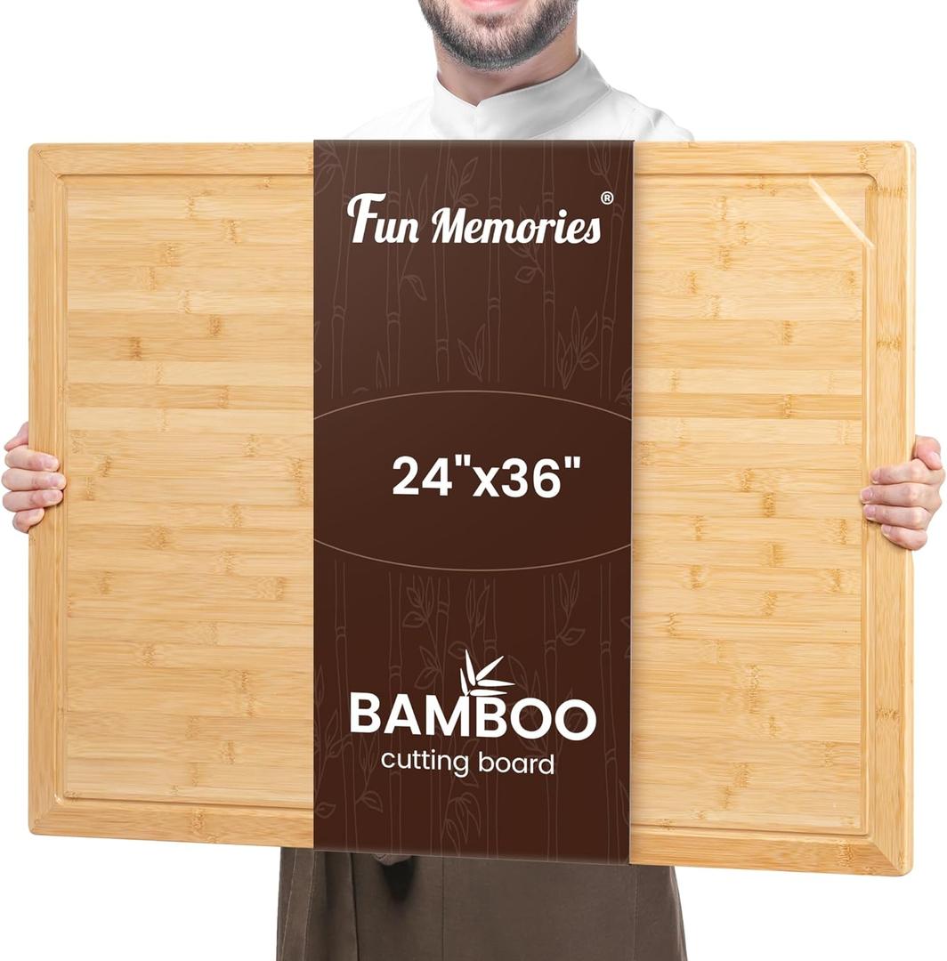 36"x24" Bamboo Cutting Board - 4XL Extra Large Butcher Block with Non-Slip Juice Groove & Handle, Multi-Functional Stove Cover/Charcuterie Board for Kitchen, BBQ, RV (1.25" Thick, Natural)