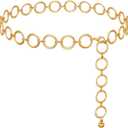 WHIPPY O-Ring Metal Waist Chain Belt Women Fashion Adjustable Body Link Belts for Jeans Dresses, M: Fit for Waist up to 36" Round