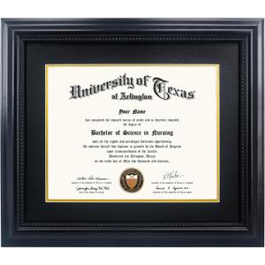 11x14 Diploma Degree Frame with Mat or Display 15x18 Certificates without Mat,Solid Wood,Black Finish with Intricate Black Rope Detail,UV Protection Acrylic