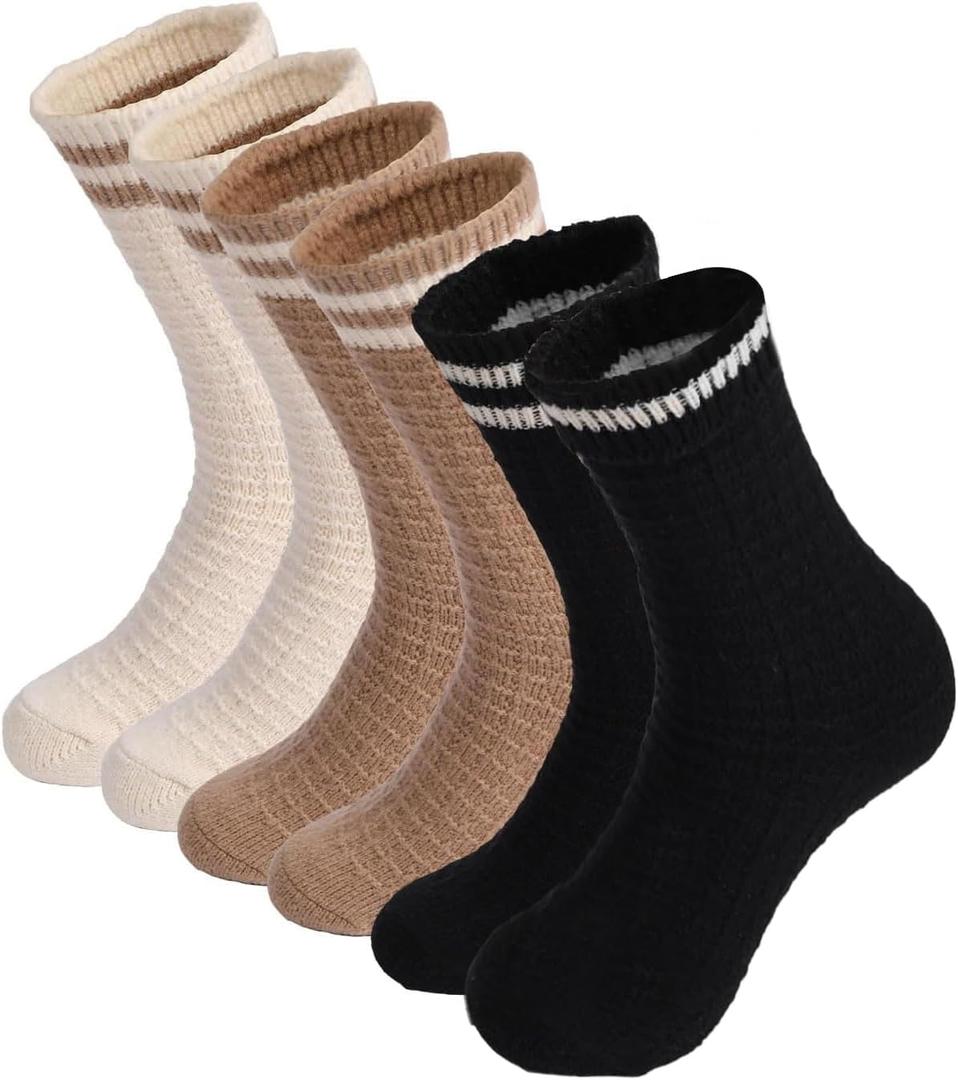 6 Pairs Crew Sock for Women Thermal Winter Thick Crew Sock Cold Weather Thick Winter Wool Hiking